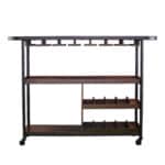 Brown Rolling Bar Cart with Shelves, Towel Racks, and Wheels