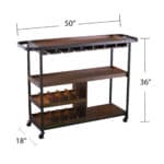 Brown Rolling Bar Cart with Shelves, Towel Racks, and Wheels
