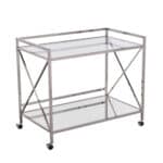 Silver Metal Bar Cart With Mirrored Glass and Locking Wheels