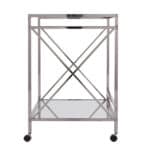 Silver Metal Bar Cart With Mirrored Glass and Locking Wheels