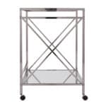 Silver Metal Bar Cart With Mirrored Glass and Locking Wheels