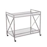 Silver Metal Bar Cart With Mirrored Glass and Locking Wheels