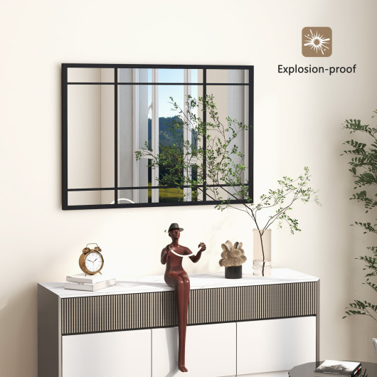 Black Metal Framed Wall Mounted Mirror with Shatterproof Glass