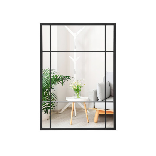 Black Metal Framed Wall Mounted Mirror with Shatterproof Glass