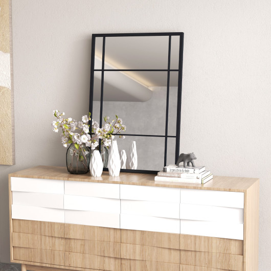 Black Metal Framed Wall Mounted Mirror with Shatterproof Glass
