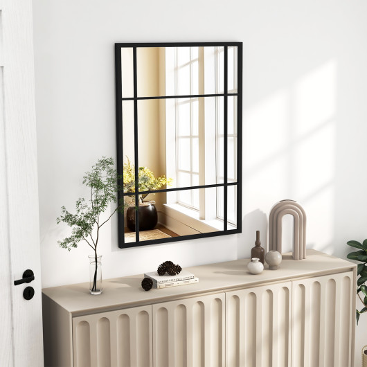 Black Metal Framed Wall Mounted Mirror with Shatterproof Glass
