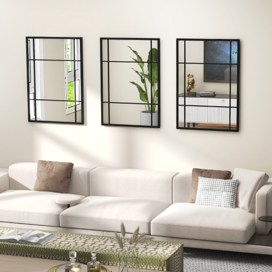 Black Metal Framed Wall Mounted Mirror with Shatterproof Glass