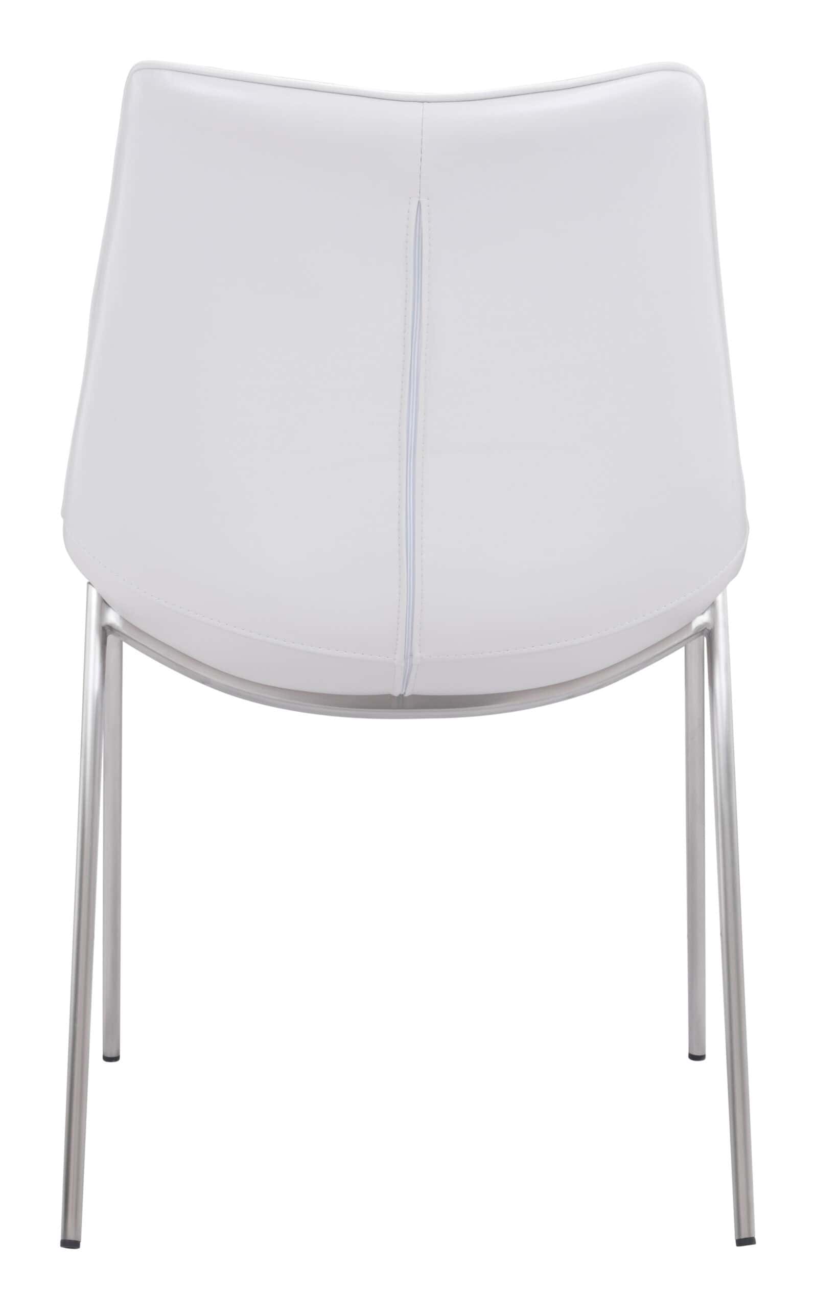 Modern White Faux Leather Dining Chair with Stainless Steel Legs (Set of 2)