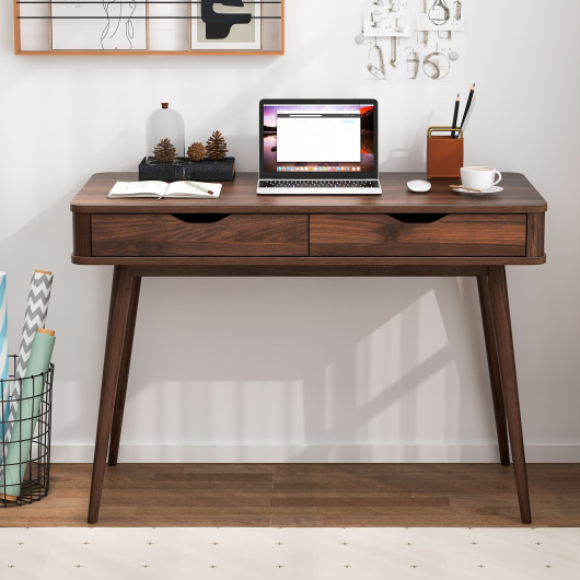 Space-Saving Computer Desk with Drawers and Sturdy Wood Legs