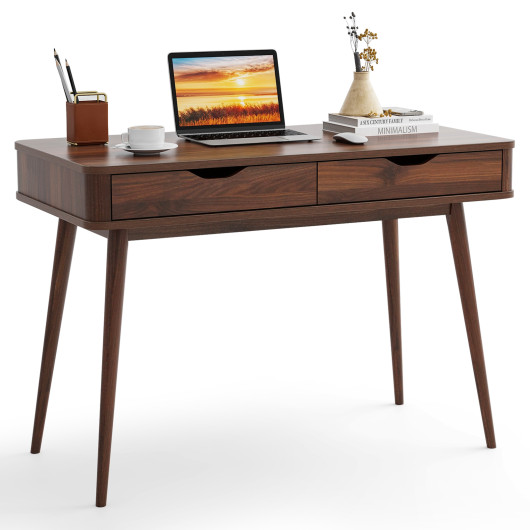 Space-Saving Computer Desk with Drawers and Sturdy Wood Legs