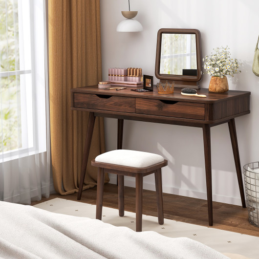 Space-Saving Computer Desk with Drawers and Sturdy Wood Legs