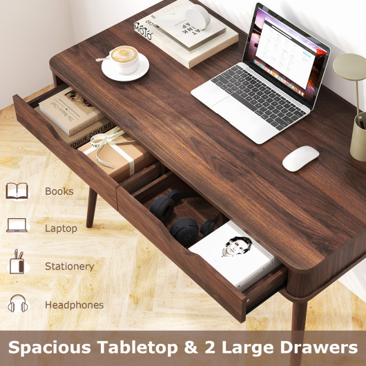 Space-Saving Computer Desk with Drawers and Sturdy Wood Legs
