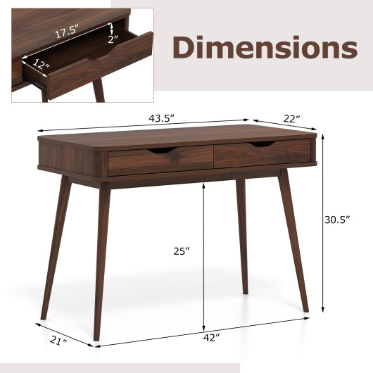 Space-Saving Computer Desk with Drawers and Sturdy Wood Legs
