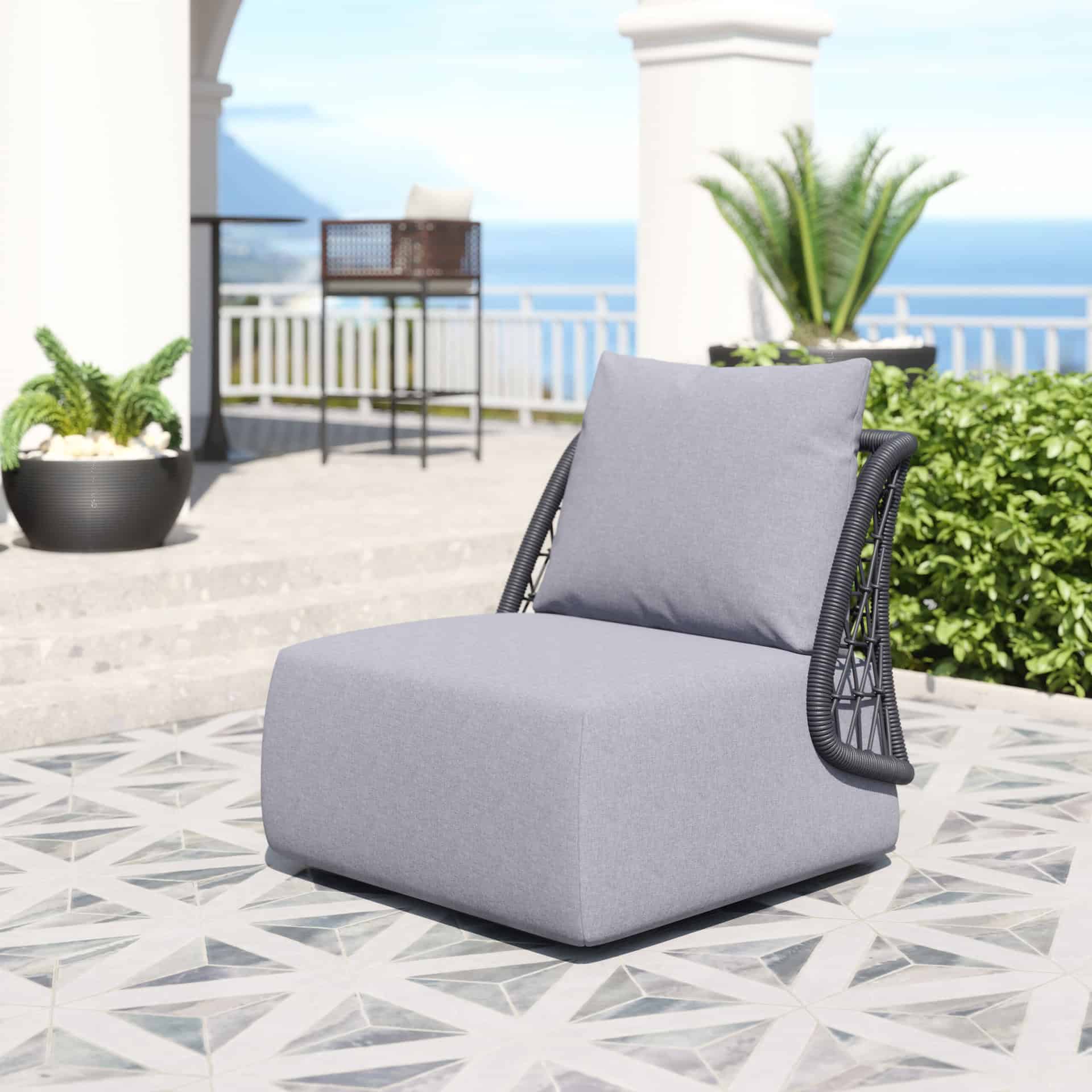 Gray Outdoor Accent Chair with Aluminum Frame and Olefin Cushions