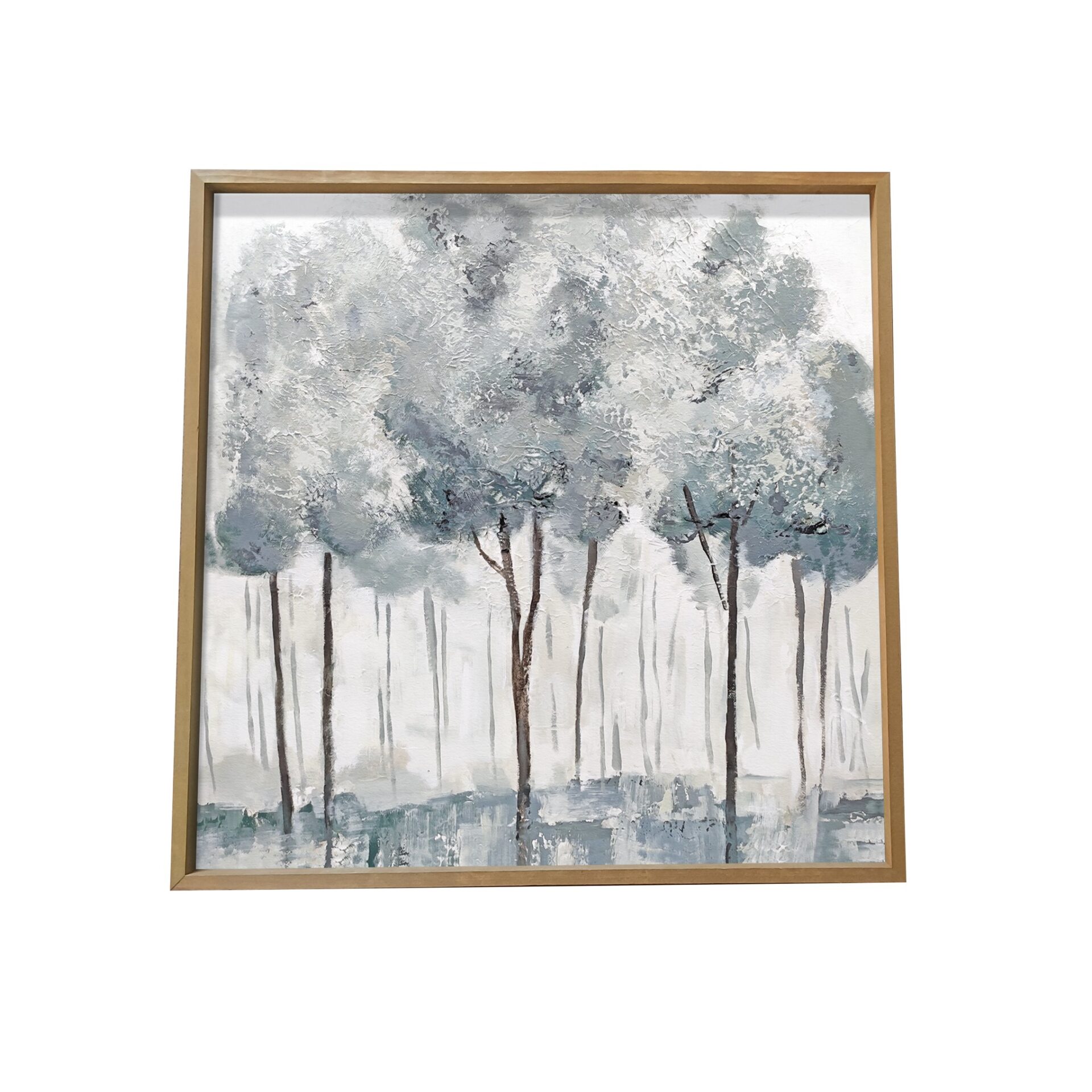 29” Modern Blue Gray Forest Canvas Wall Art with Frame