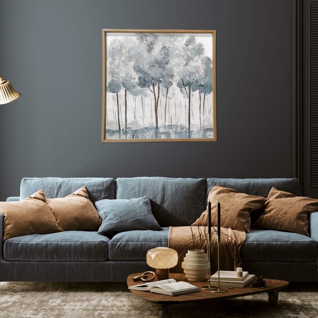 29” Modern Blue Gray Forest Canvas Wall Art with Frame - Image 5