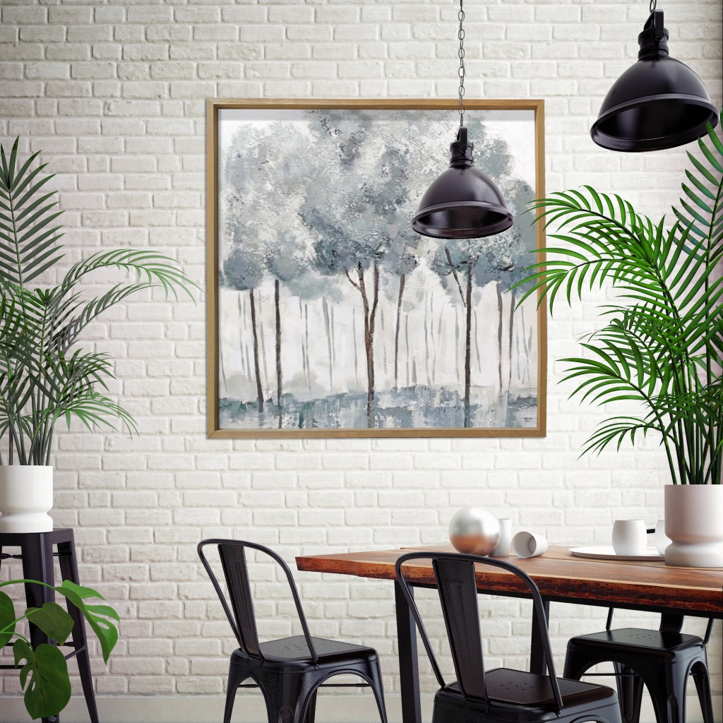 29” Modern Blue Gray Forest Canvas Wall Art with Frame - Image 6