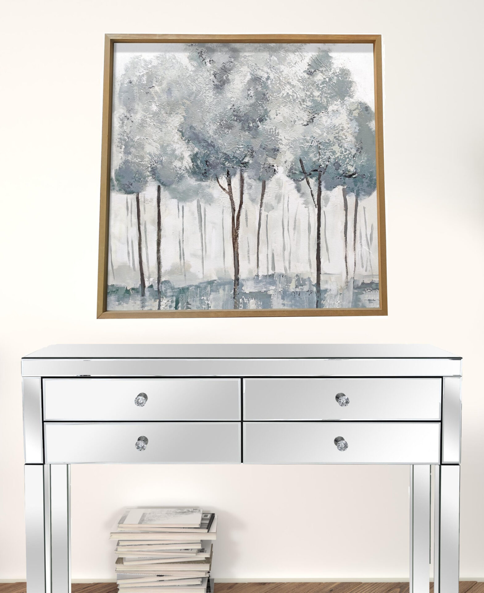 29” Modern Blue Gray Forest Canvas Wall Art with Frame - Image 4