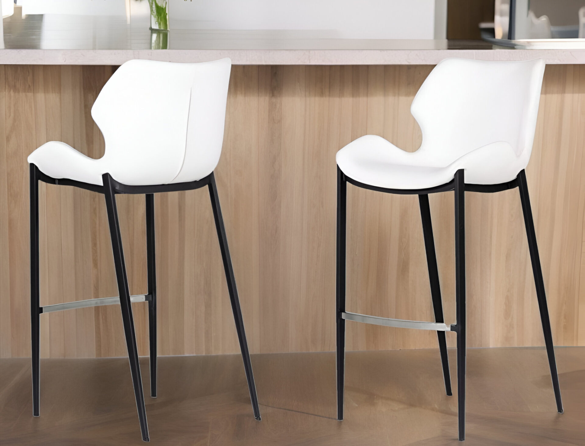 30-Inch Black and White Faux Leather Bar Stools (Set of 2)