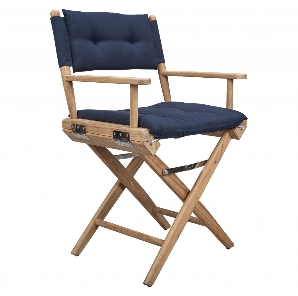 Navy Blue and Brown Teak Director Chair with Cushion