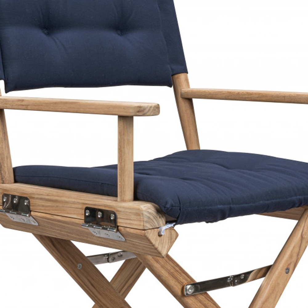 Navy Blue and Brown Teak Director Chair with Cushion