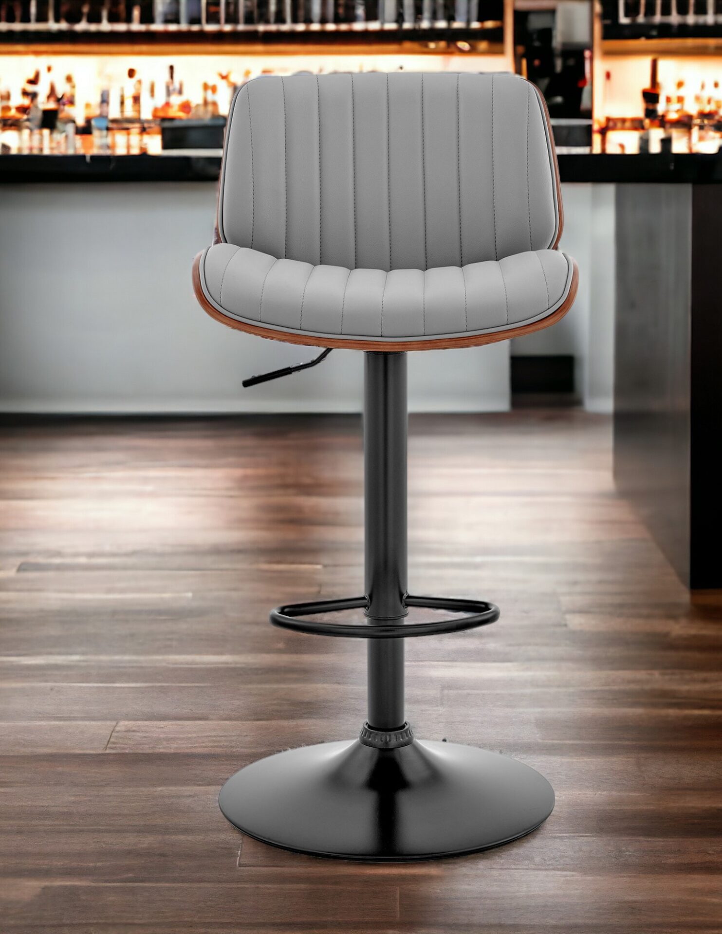 24” Adjustable Gray Faux Leather and Black Steel Bar Stool - Image 2