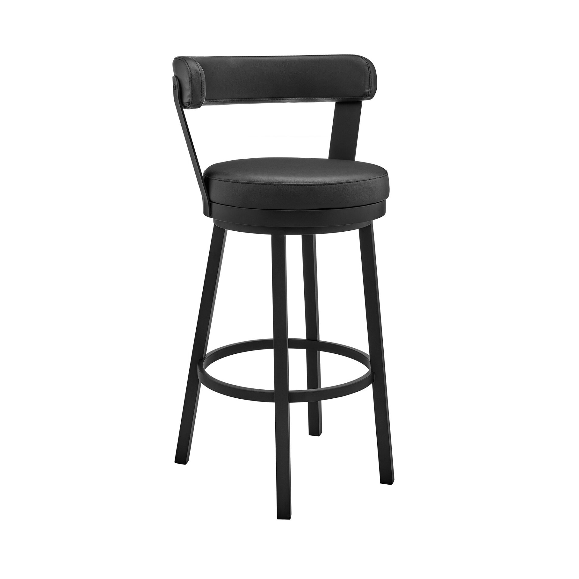 26" Black Swivel Faux Leather Counter Height Bar Stool