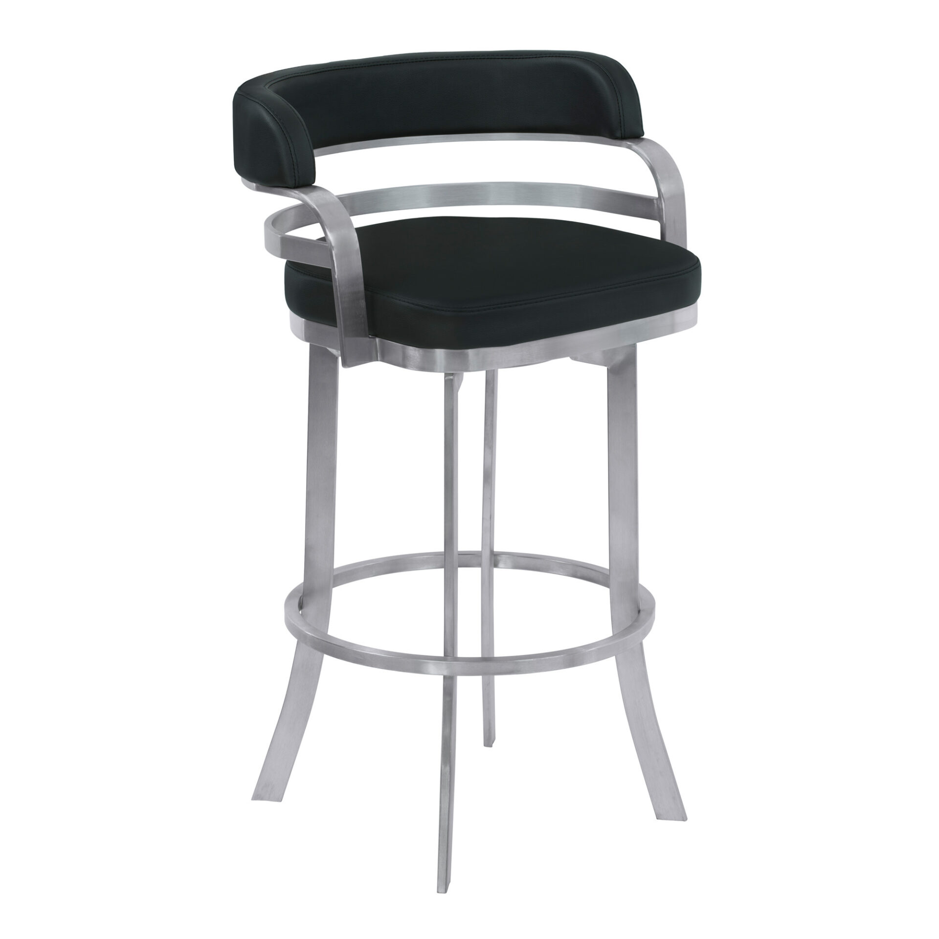 30 Inch Black Silver Faux Leather Swivel Modern Bar Stool