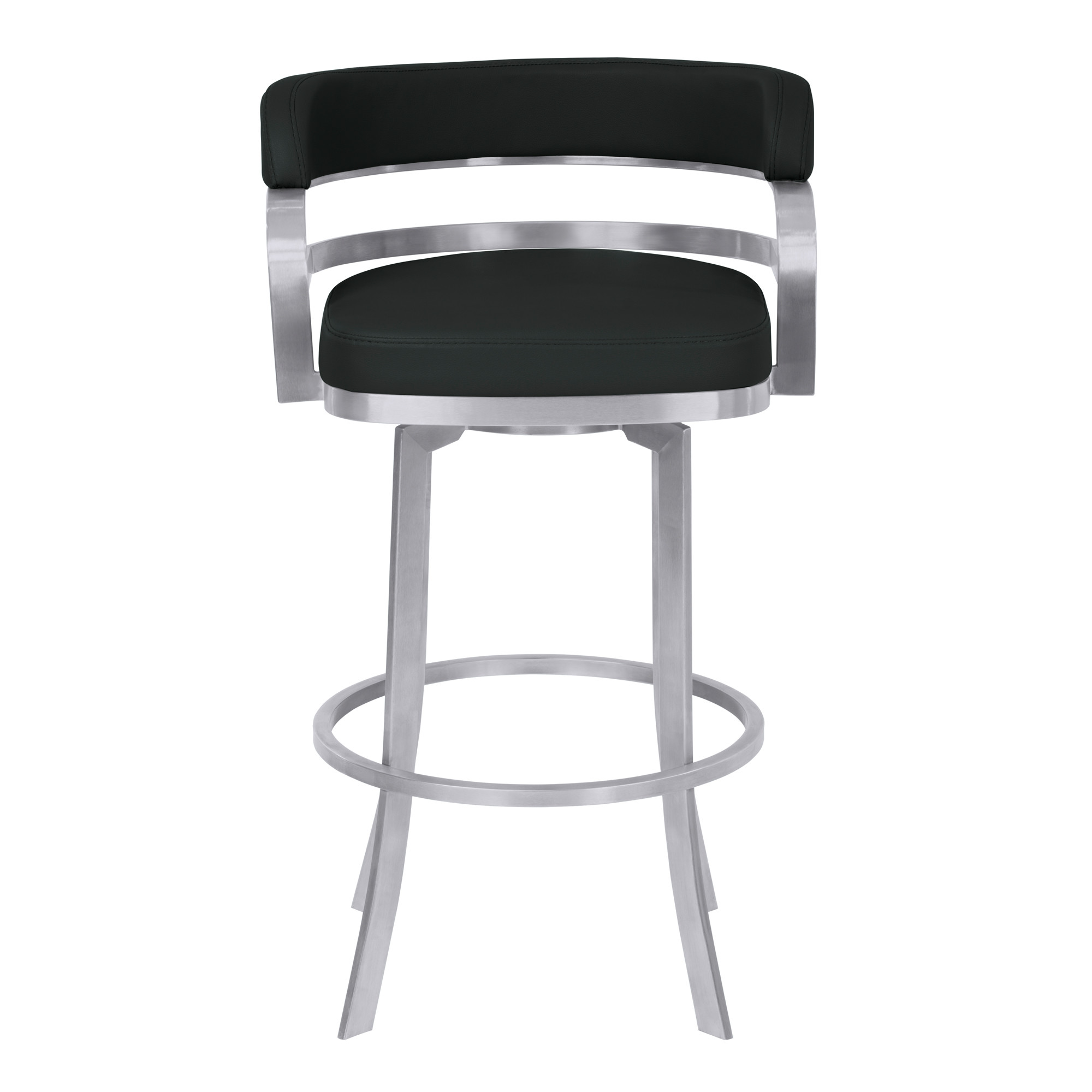 30 Inch Black Silver Faux Leather Swivel Modern Bar Stool
