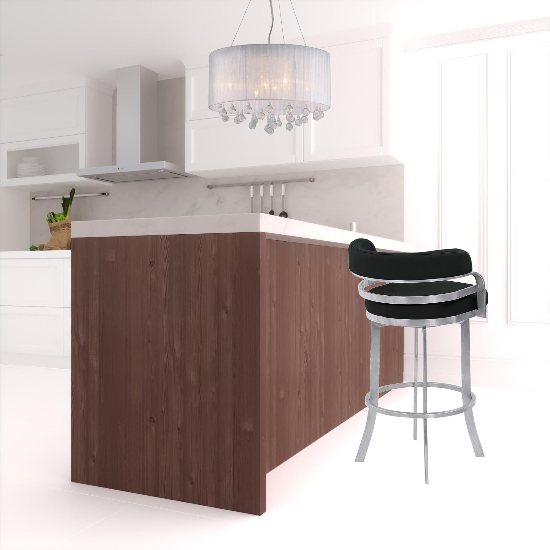 30 Inch Black Silver Faux Leather Swivel Modern Bar Stool - Image 2