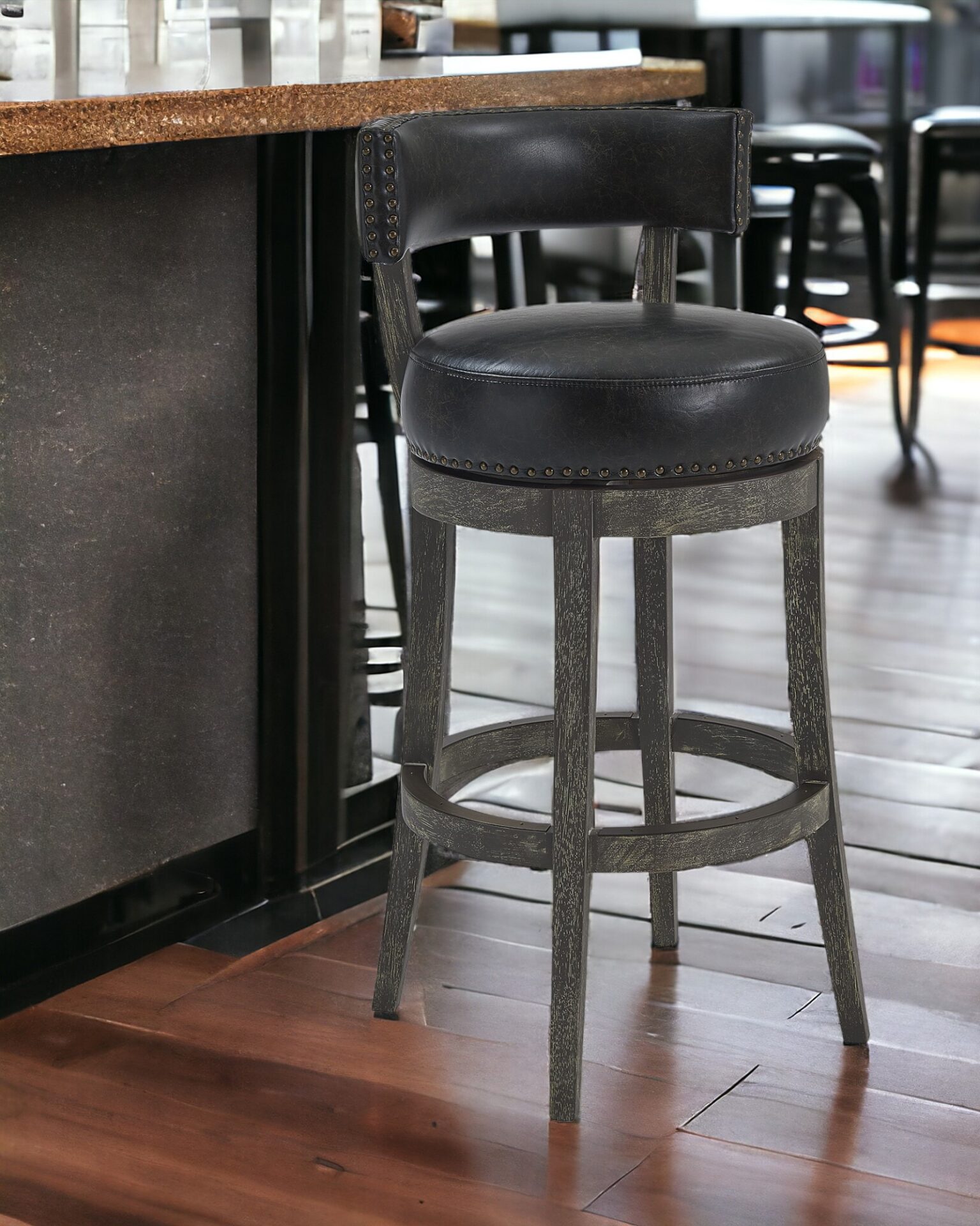 26-Inch Modern Black Faux Leather Swivel Counter Height Bar Stool - Image 2