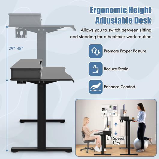 48 Inch x 24 Inch Height Adjustable Electric Standing Desk with Drawers and Monitor Shelf - Image 11