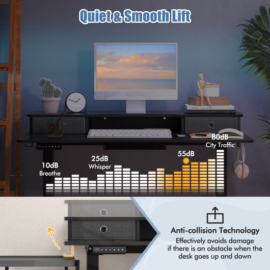 48 Inch x 24 Inch Height Adjustable Electric Standing Desk with Drawers and Monitor Shelf - Image 12