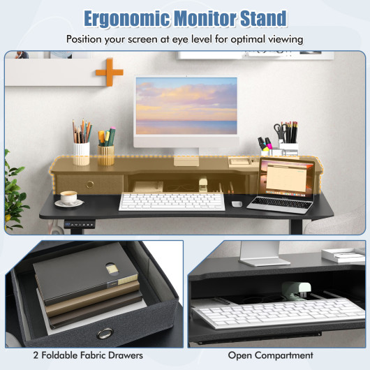 48 Inch x 24 Inch Height Adjustable Electric Standing Desk with Drawers and Monitor Shelf - Image 14