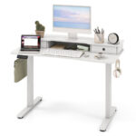 48 Inch x 24 Inch Height Adjustable Electric Standing Desk with Drawers and Monitor Shelf