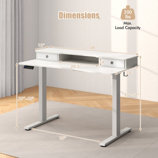 48 Inch x 24 Inch Height Adjustable Electric Standing Desk with Drawers and Monitor Shelf - Image 17