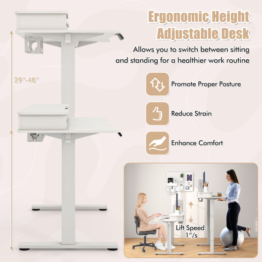 48 Inch x 24 Inch Height Adjustable Electric Standing Desk with Drawers and Monitor Shelf - Image 18