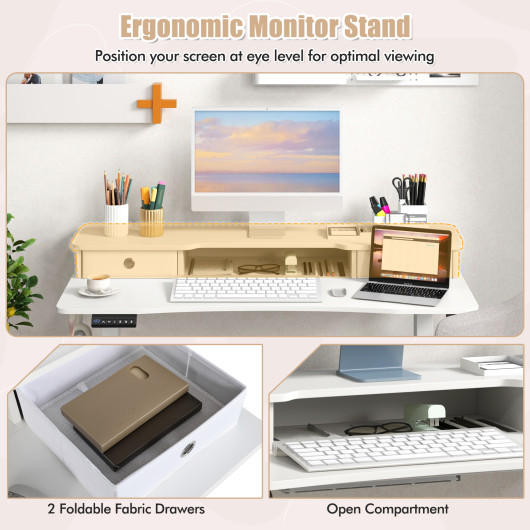 48 Inch x 24 Inch Height Adjustable Electric Standing Desk with Drawers and Monitor Shelf - Image 21
