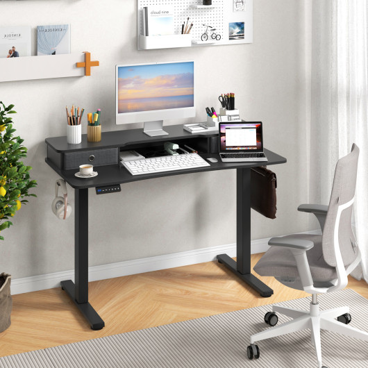 48 Inch x 24 Inch Height Adjustable Electric Standing Desk with Drawers and Monitor Shelf - Image 8
