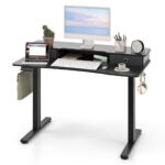 48 Inch x 24 Inch Height Adjustable Electric Standing Desk with Drawers and Monitor Shelf