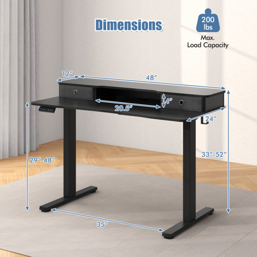 48 Inch x 24 Inch Height Adjustable Electric Standing Desk with Drawers and Monitor Shelf - Image 10