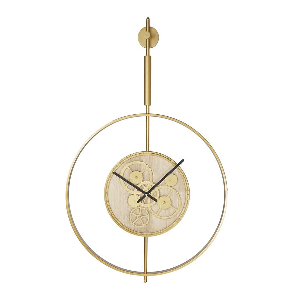 Gold Metal and Glass Wall Clock With Exposed Gears