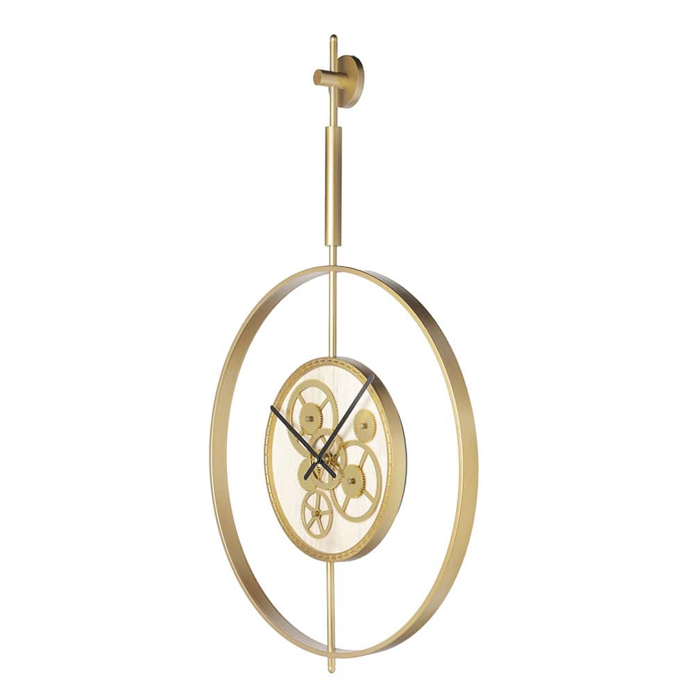 Gold Metal and Glass Wall Clock With Exposed Gears - Image 2