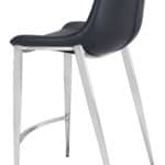 Black Faux Leather Counter Stool with Stainless Steel Legs (Set of 2)