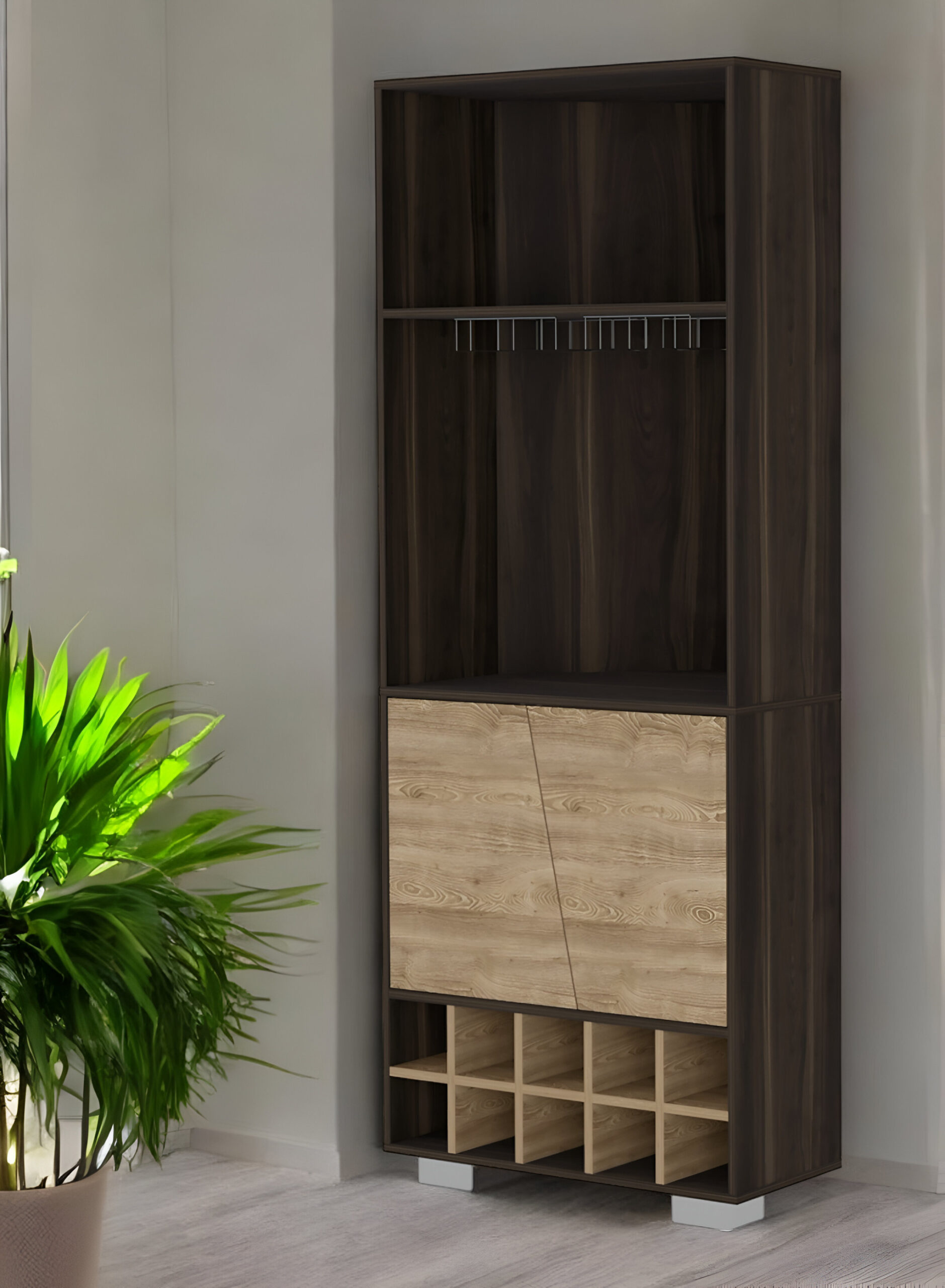 27 Inch Dark Brown Corner Bar Cabinet With Shelves
