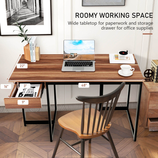 48 Inch Metal Frame Computer Desk with Drawer and Adjustable Pads