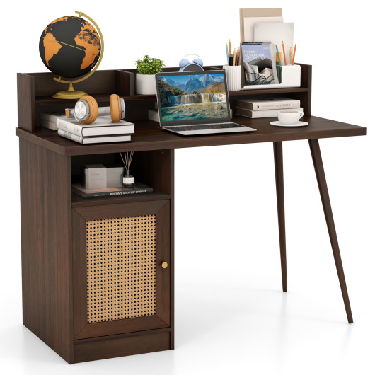 Mid Century 48 Inch Computer Desk with Hutch and Cabinet - Image 3