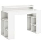 White Computer Desk with Monitor Shelf and Dual 3-Tier Bookshelves
