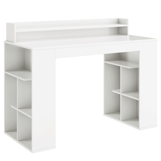 White Computer Desk with Monitor Shelf and Dual 3-Tier Bookshelves - Image 4