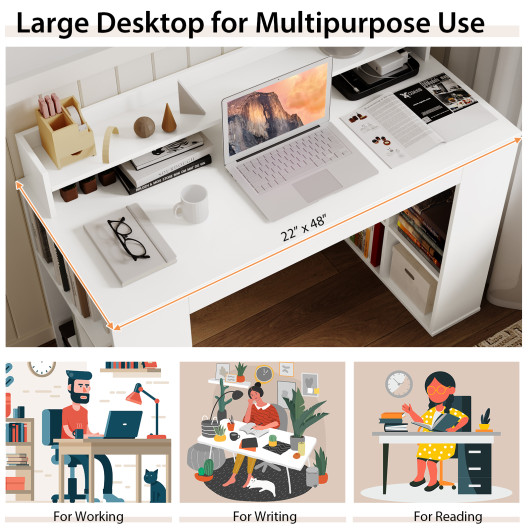 White Computer Desk with Monitor Shelf and Dual 3-Tier Bookshelves - Image 7